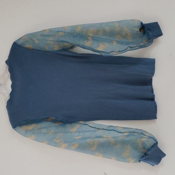 SIONI blu knit with Sheer floral Long Sleeves Sweater Top Cornflower blue Size S - Picture 9 of 16